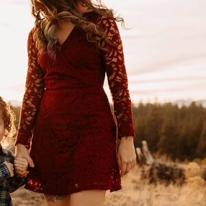 Hollister, dark red, lace dress! Size small